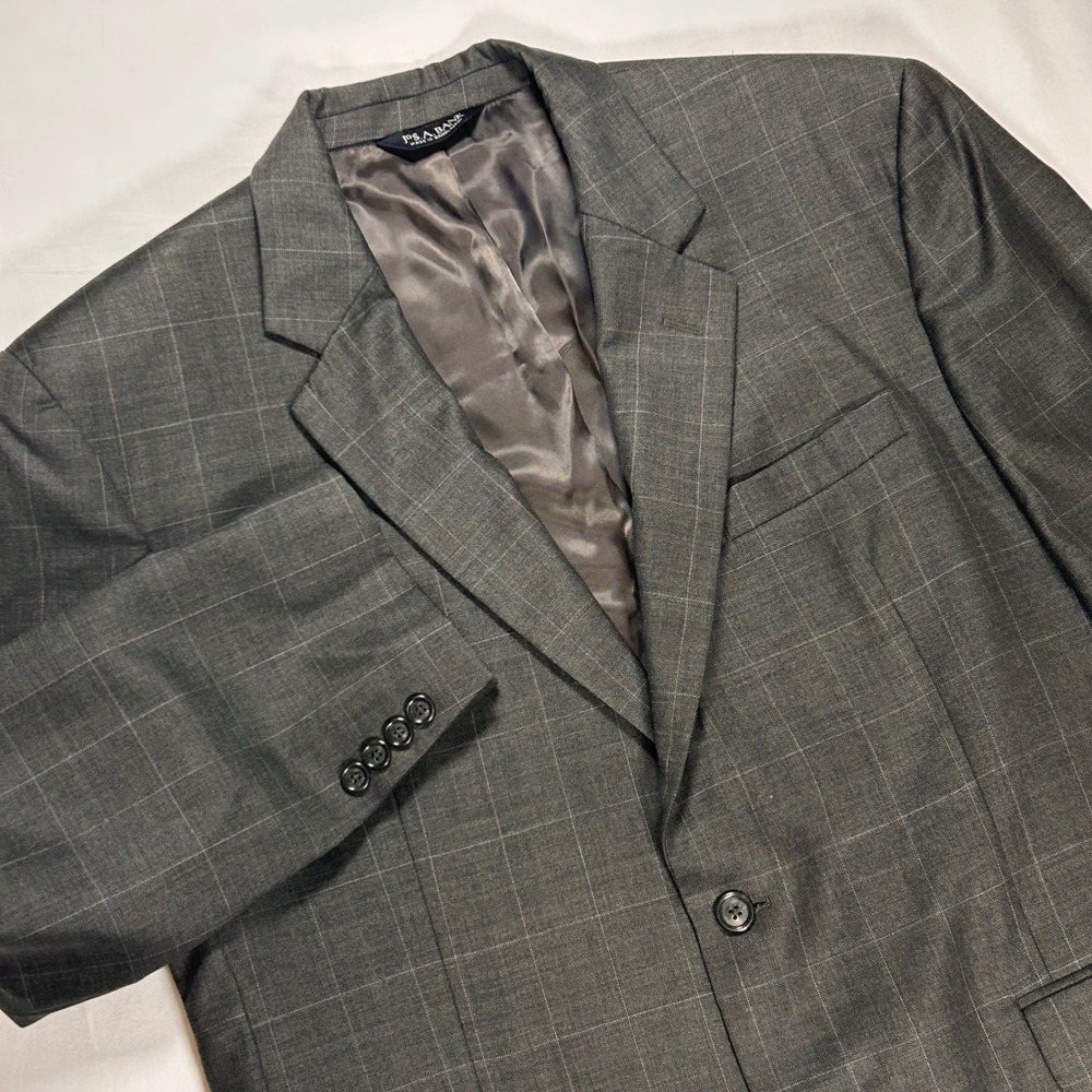 Jos A Bank Mens Gray Windowpane Plaid 100% Wool 2 Button Blazer Sport Coat 44S‎